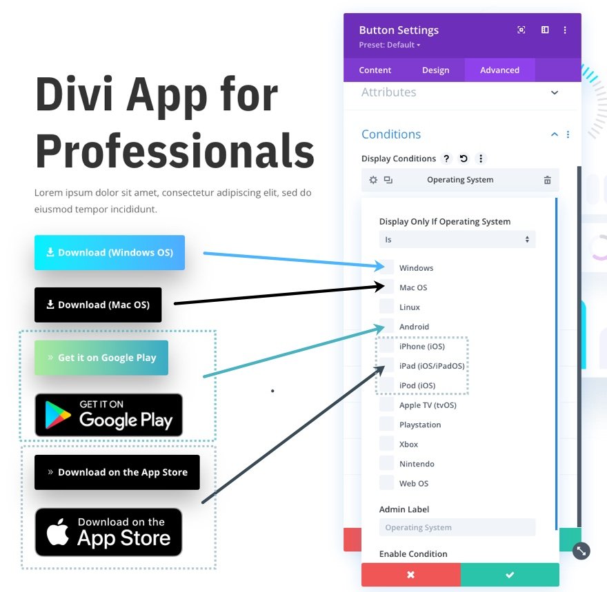 diviでそれぞれのオペレーティングシステムのダウンロードボタンを表示する