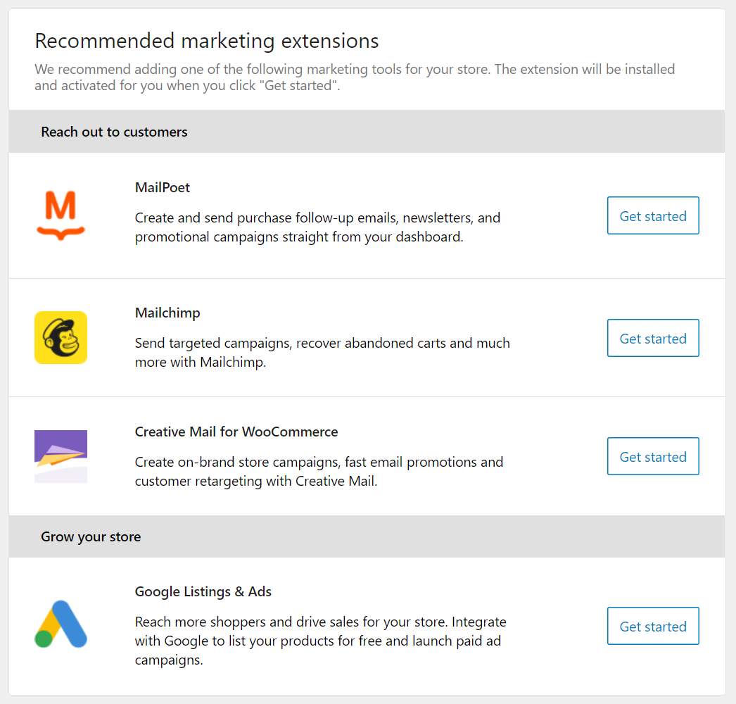 ملحقات التسويق الموصى بها في WooCommerce