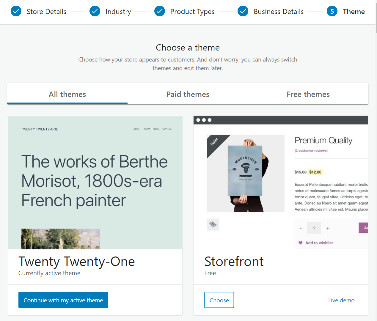اختيار موضوع لاستخدامه مع WooCommerce