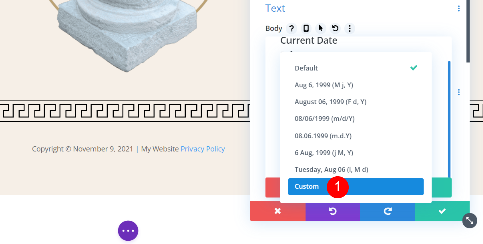 自定義 Divi 版權頁腳日期格式