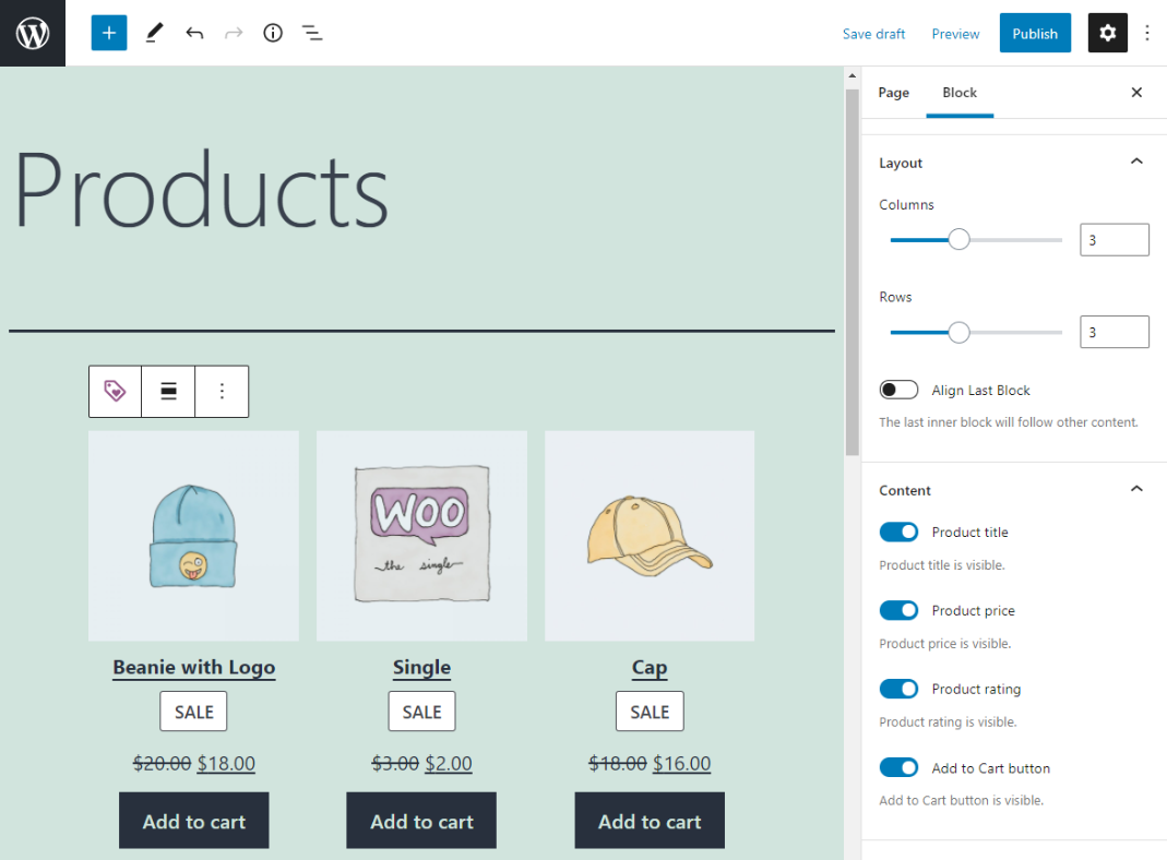 El bloque WooCommerce de productos en oferta.