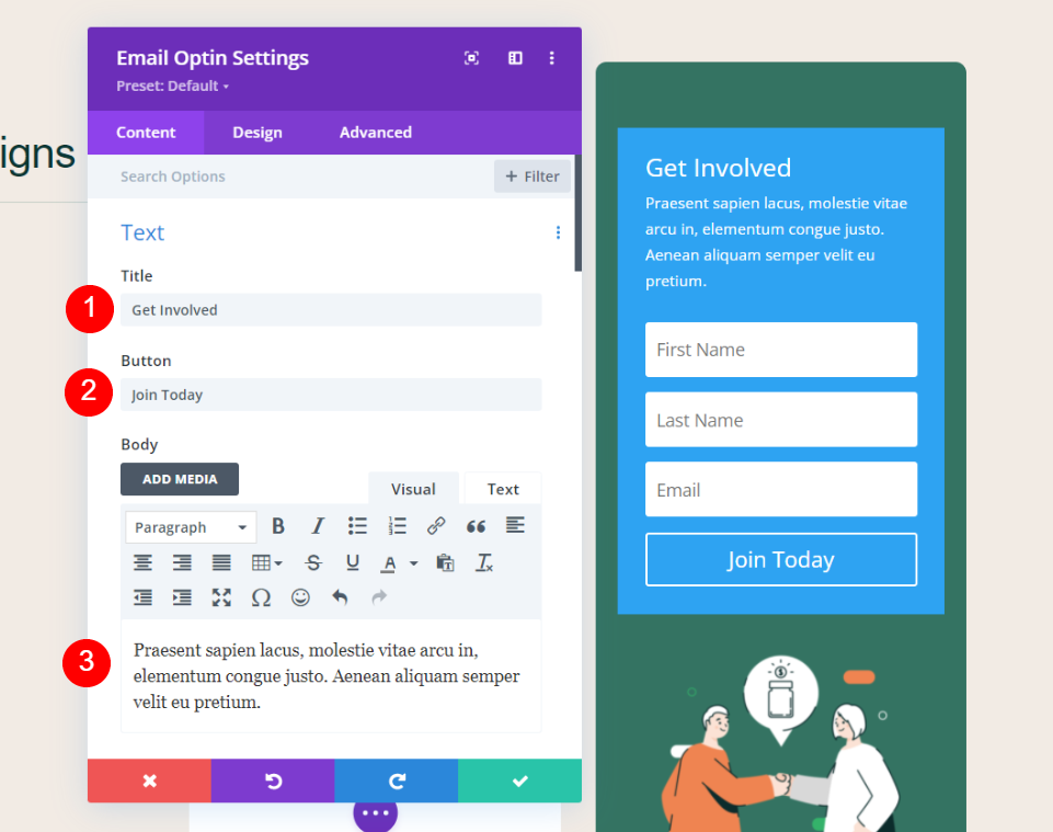 Aggiungi l'opzione e-mail al piè di pagina di Divi con un modulo Divi