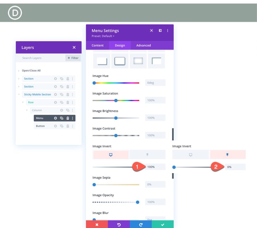 En-tête collant Divi pour mobile