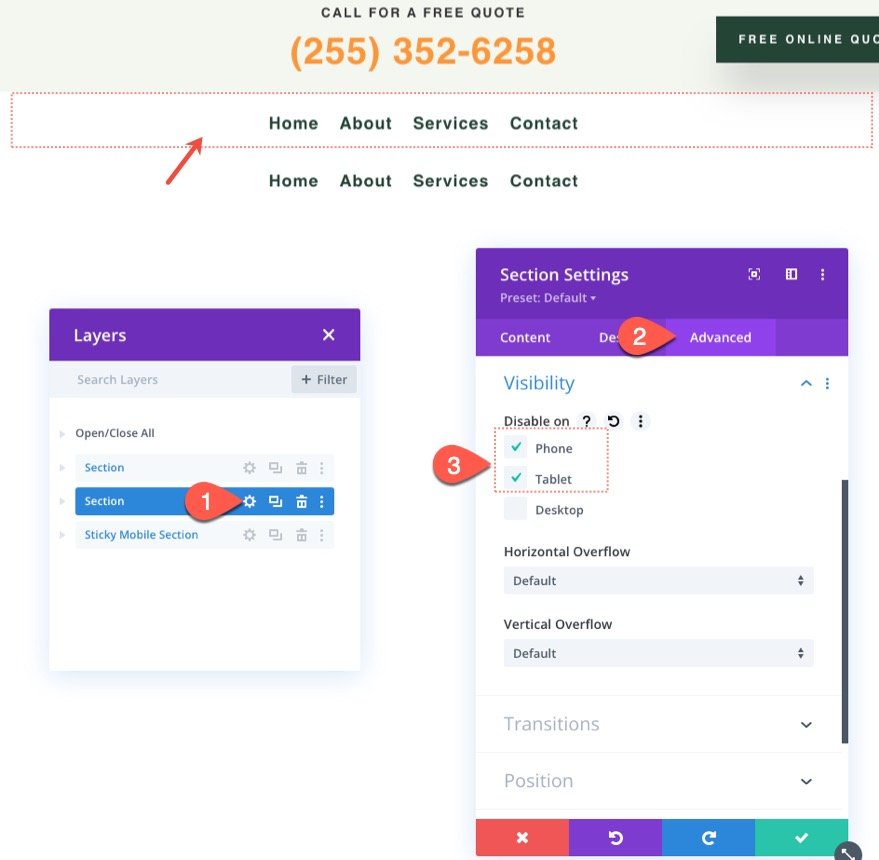 En-tête collant Divi pour mobile