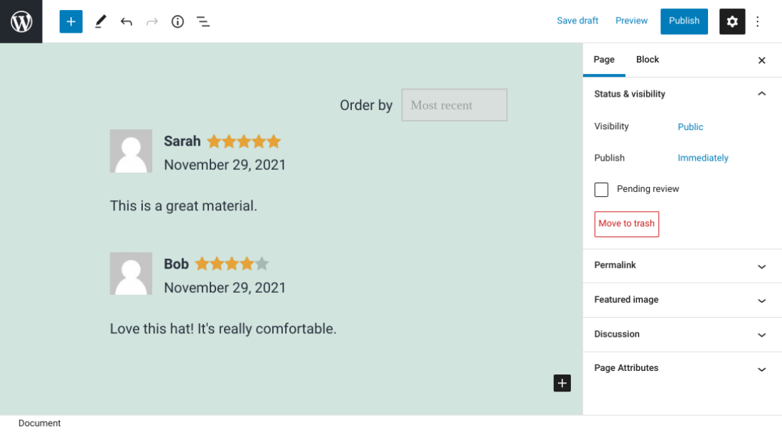 Reseñas de clientes de un producto en WooCommerce.