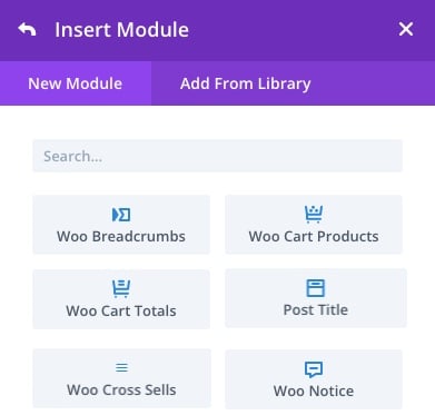 Șablon de pagină de coș Divi WooCommerce