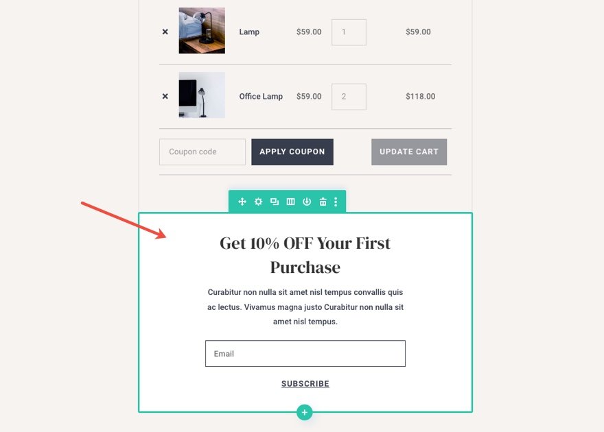 Șablon de pagină de coș Divi WooCommerce