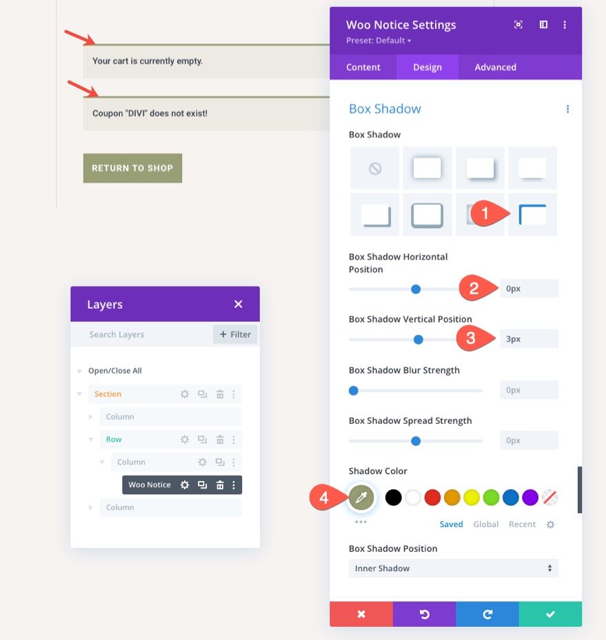 Șablon de pagină de coș Divi WooCommerce