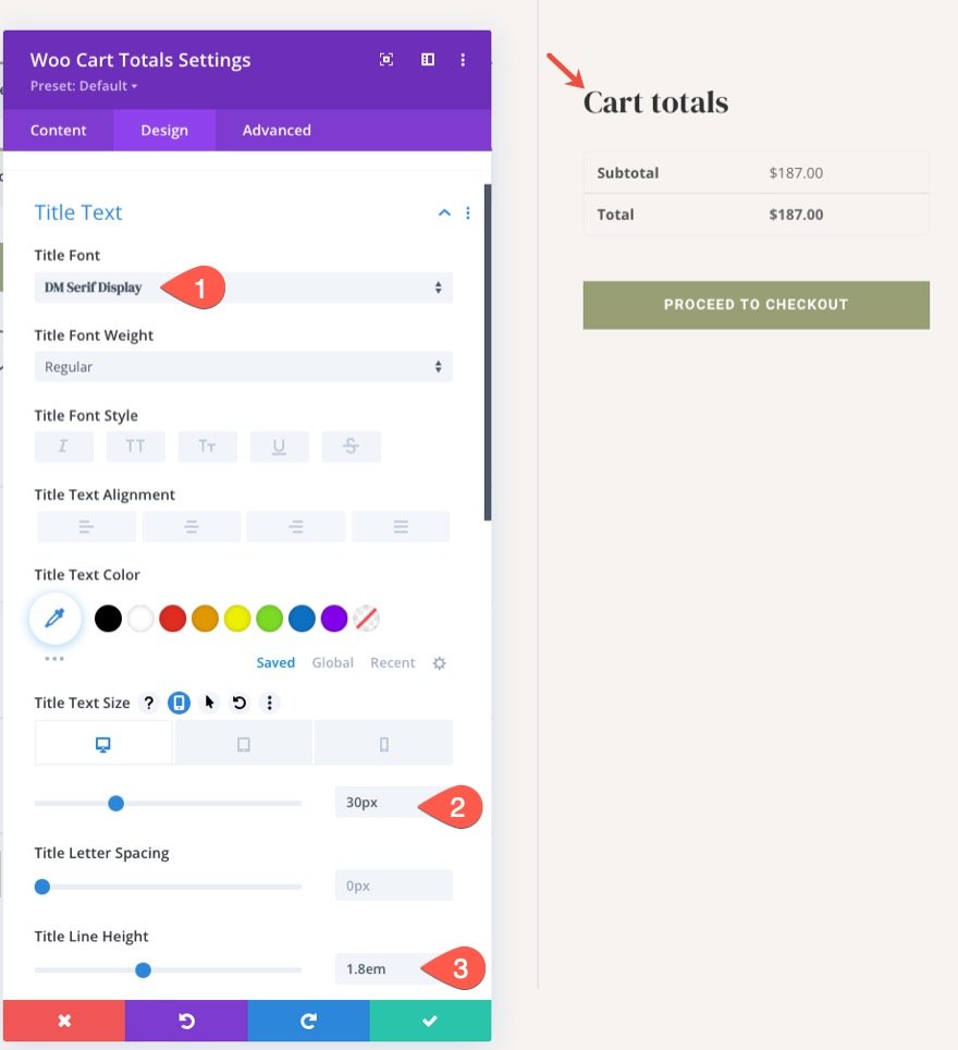 Șablon de pagină de coș Divi WooCommerce