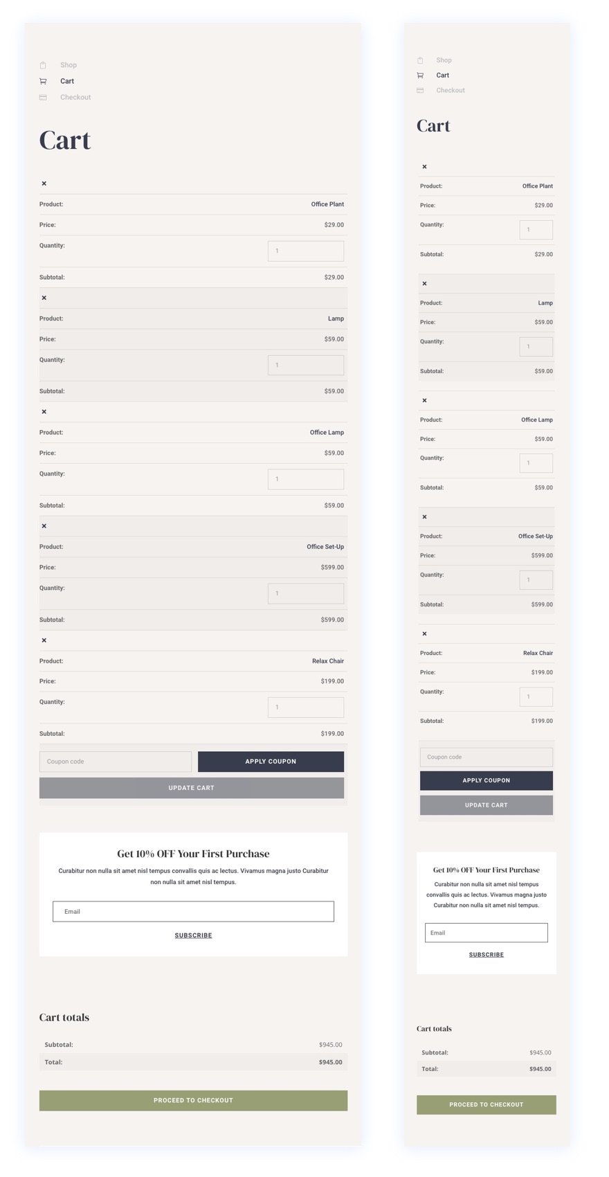 Șablon de pagină de coș Divi WooCommerce