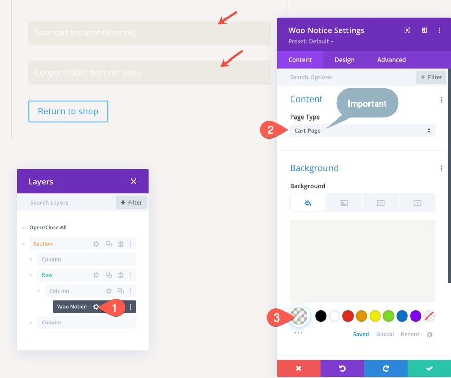 Șablon de pagină de coș Divi WooCommerce
