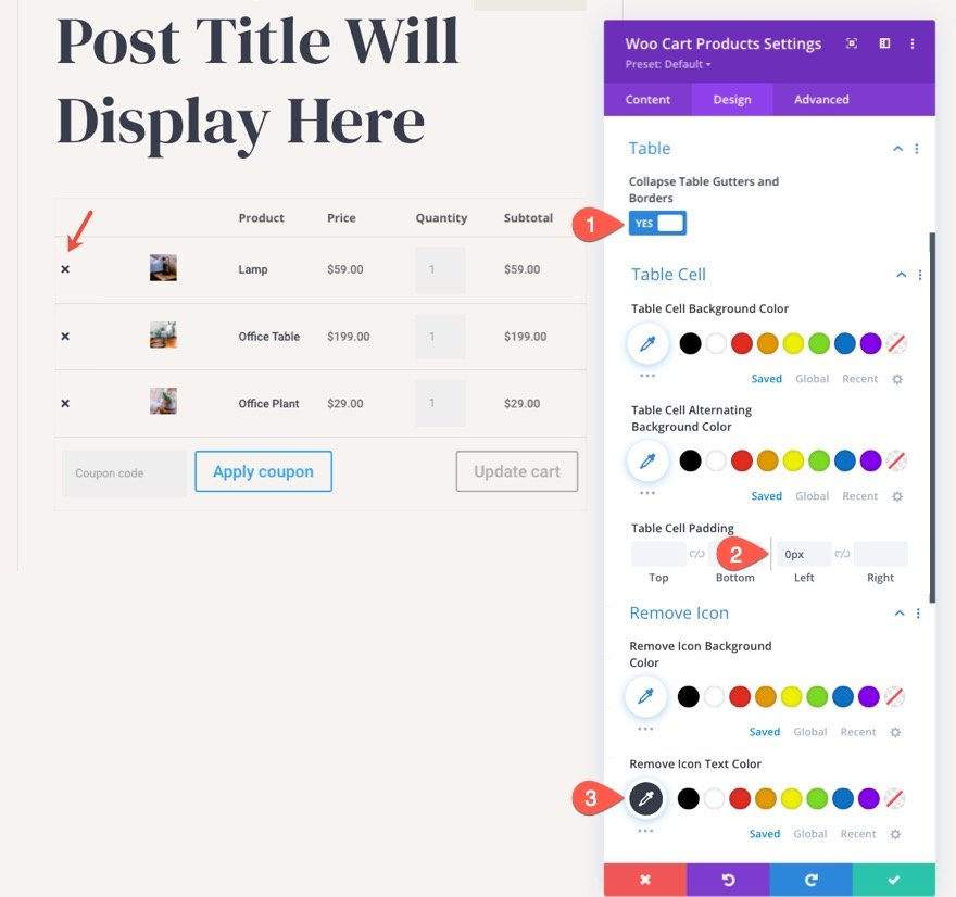 Șablon de pagină de coș Divi WooCommerce
