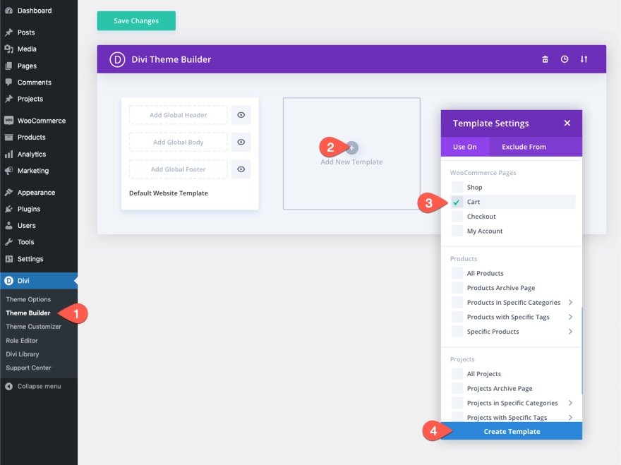Șablon de pagină de coș Divi WooCommerce