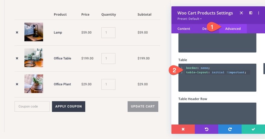 Șablon de pagină de coș Divi WooCommerce