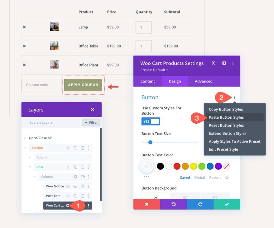 Șablon de pagină de coș Divi WooCommerce