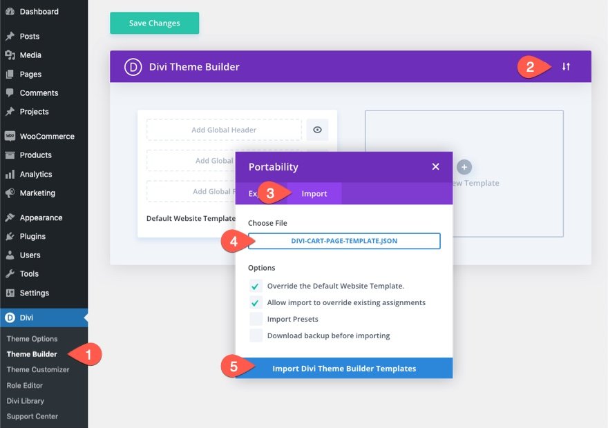Șablon de pagină de coș Divi WooCommerce