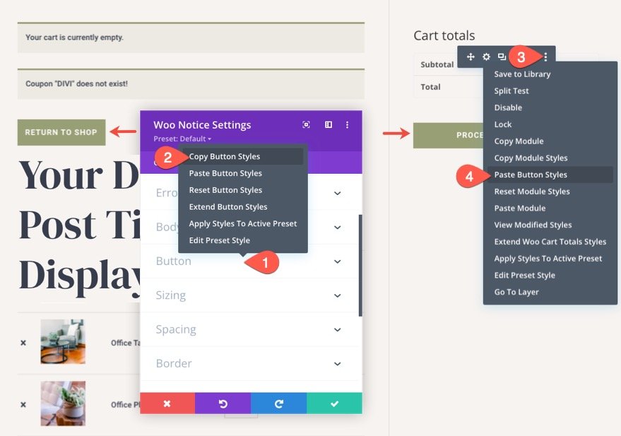 Șablon de pagină de coș Divi WooCommerce