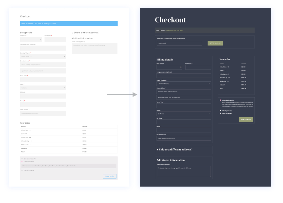 Divi 的 woocommerce 结帐页面模板