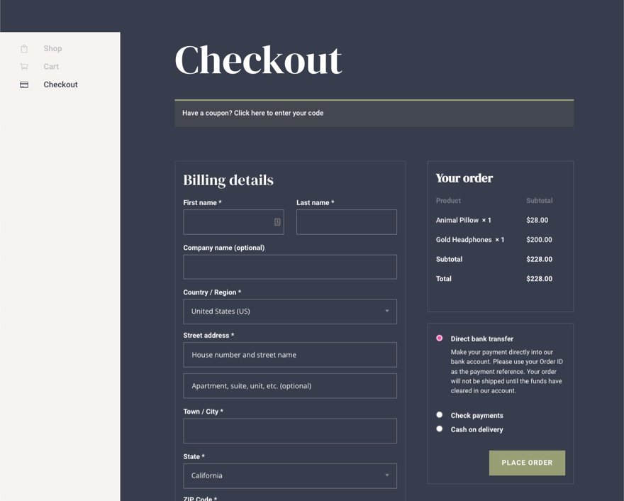 Divi 的 woocommerce 结帐页面模板