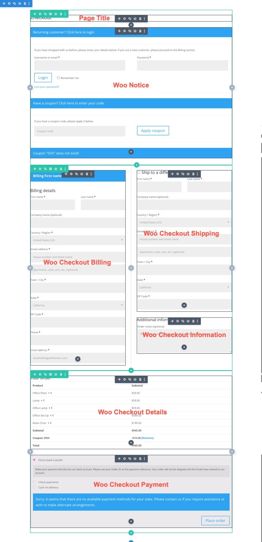 Divi 的 woocommerce 结帐页面模板