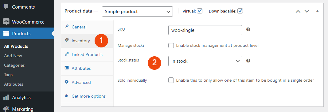 WooCommerce 제품의 재고 상태를 변경합니다.