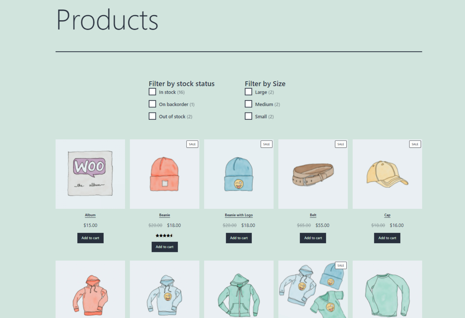 WooCommerce 제품 필터.