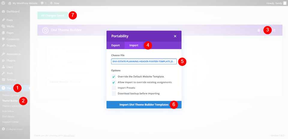 上傳您的 Divi 頁腳