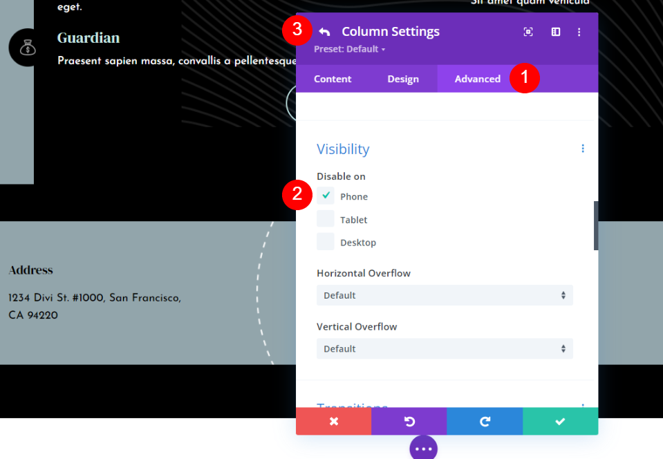 粘性 Divi 頁腳列設置