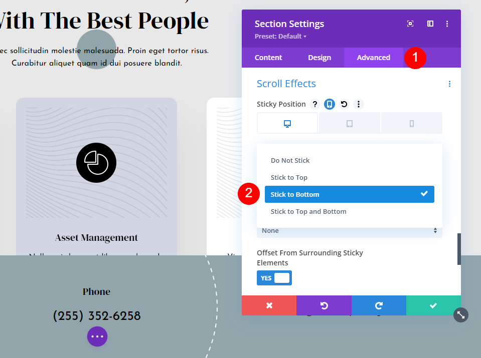 粘性 Divi 頁腳部分設置
