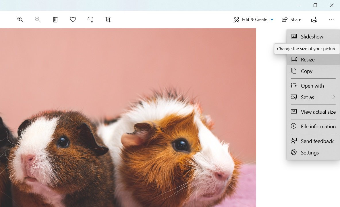 Изменение размера изображений в Microsoft Photos
