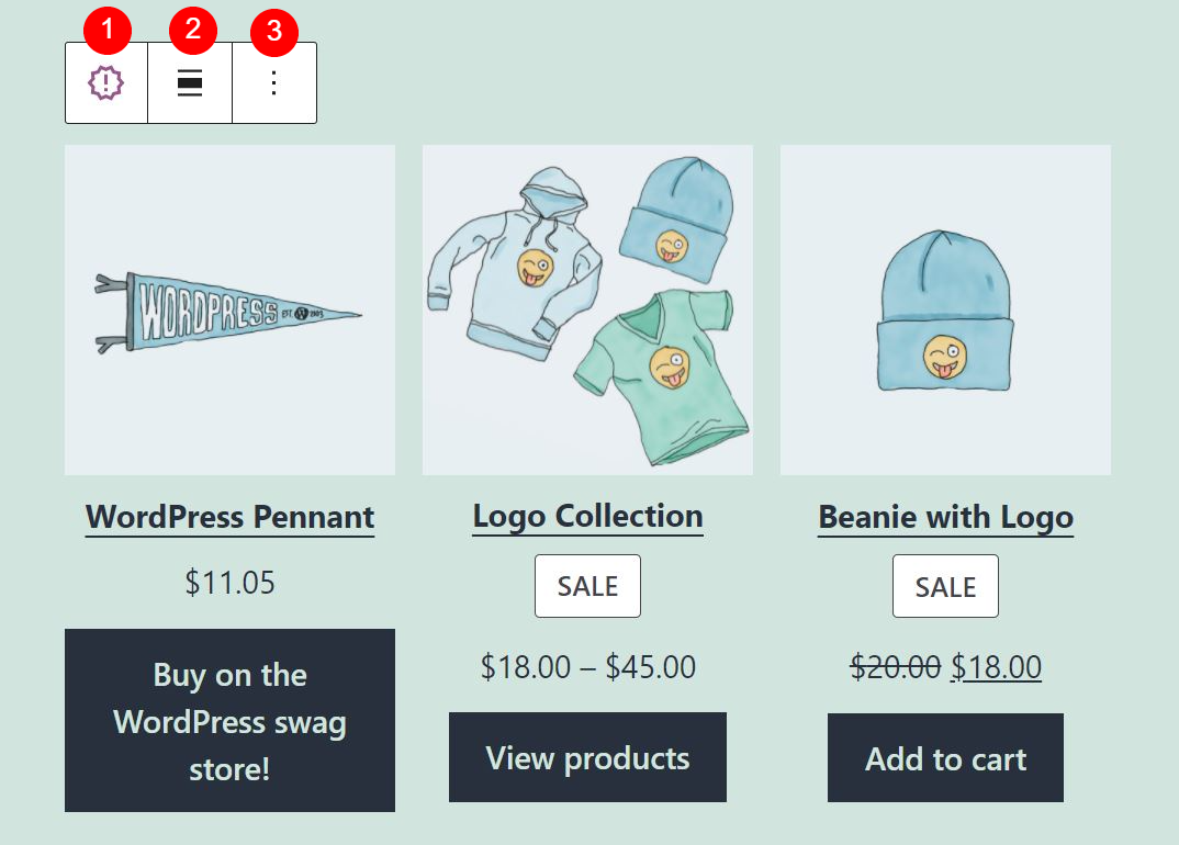 Paramètres de la barre d'outils du bloc Produits les plus récents