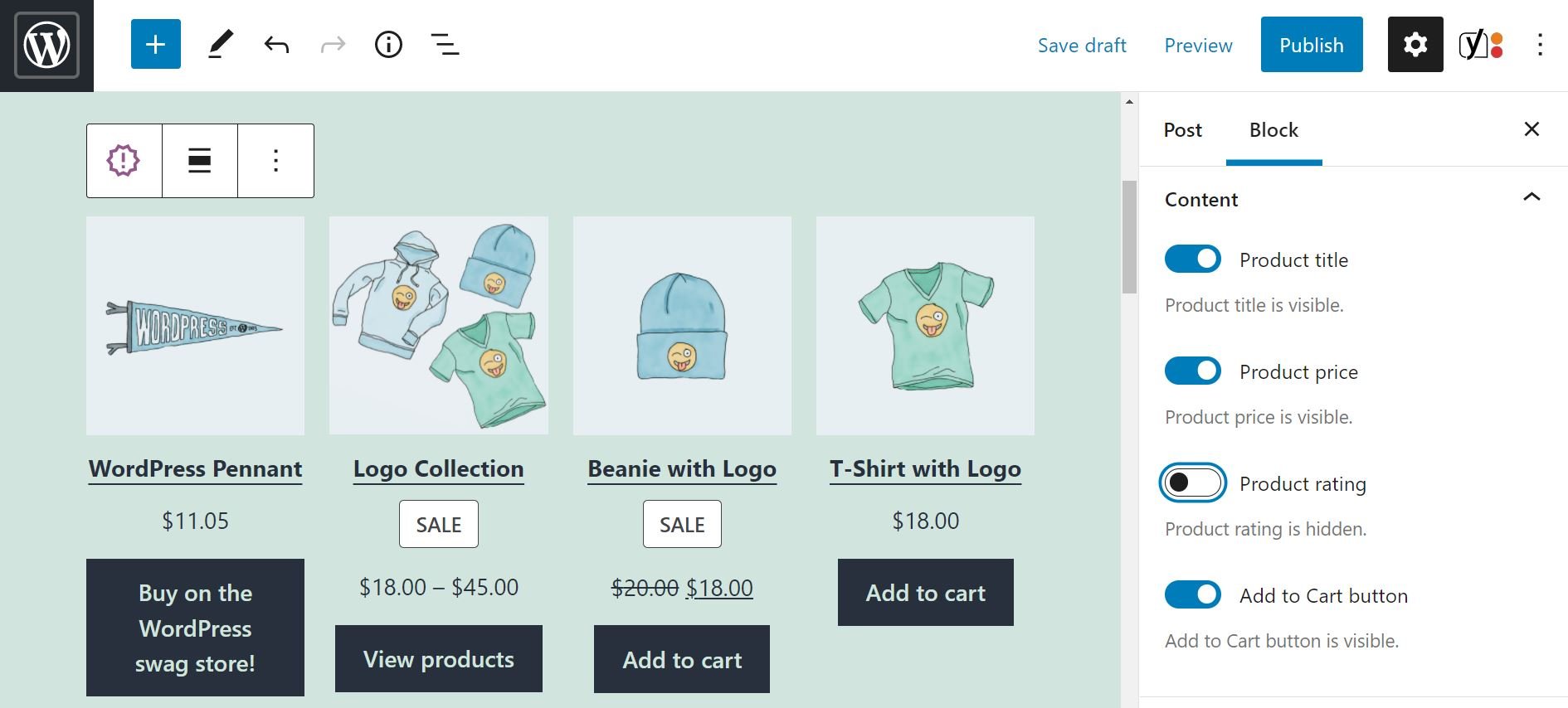 Les paramètres de contenu pour le bloc Newest Products WooCommerce
