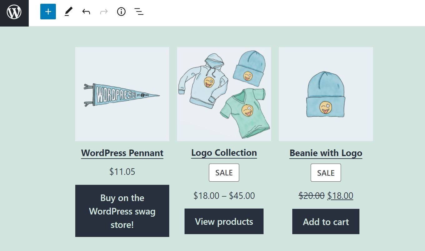 Le bloc WooCommerce des produits les plus récents dans l'éditeur de blocs