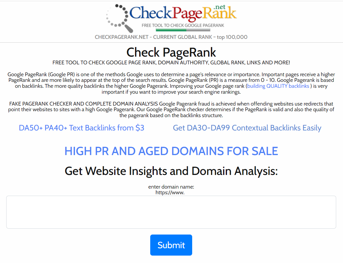 Проверка рейтинга PageRank страницы