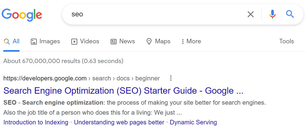 Przykładowy tytuł strony SEO w wynikach wyszukiwania Google.
