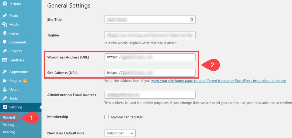 perubahan url pengaturan umum wordpress