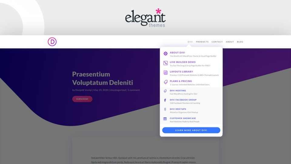 القائمة المنسدلة للسمات الأنيقة المتقدمة