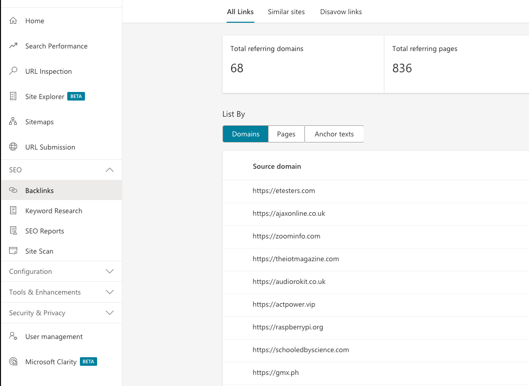Outils pour les webmasters Bing pour le référencement Bing.