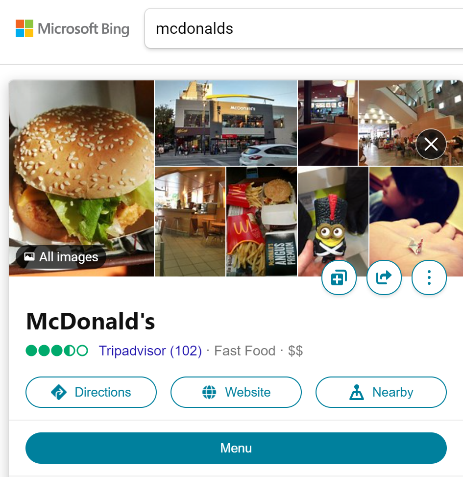 Un exemple d'entreprise utilisant Bing Places pour Bing SEO.