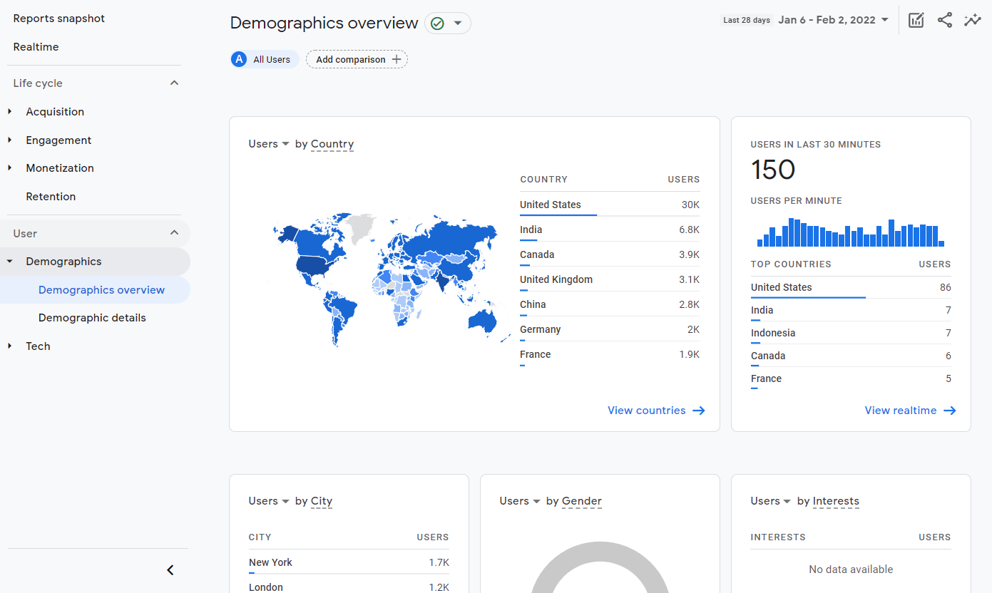 Data demografis di Google Analytics.