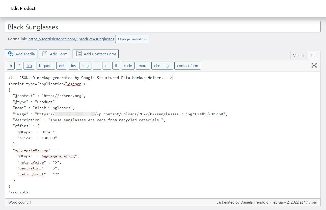 Ajouter le code de schéma dans une page de produit WooCommerce