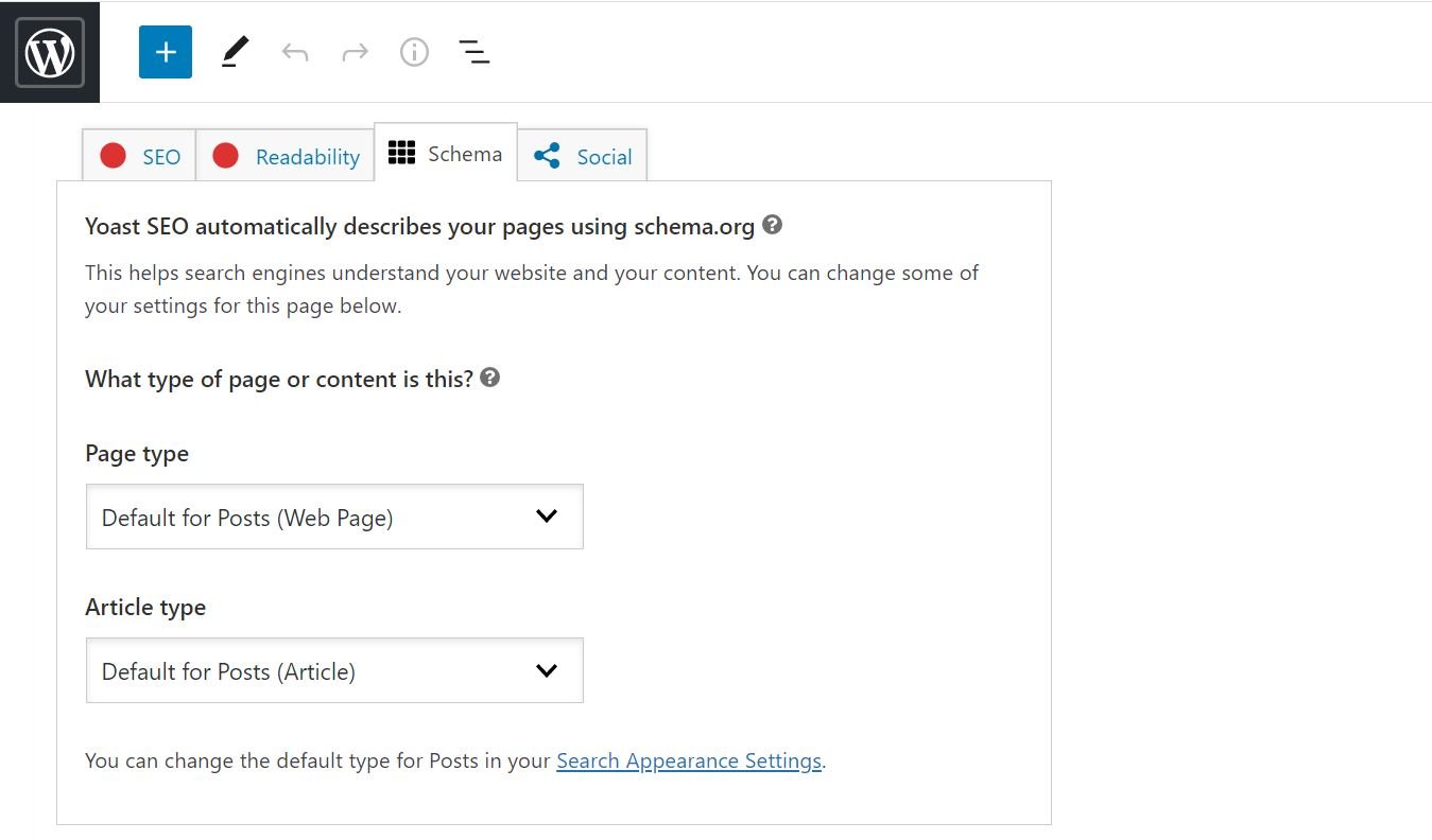 Types de schéma par défaut de Yoast SEO