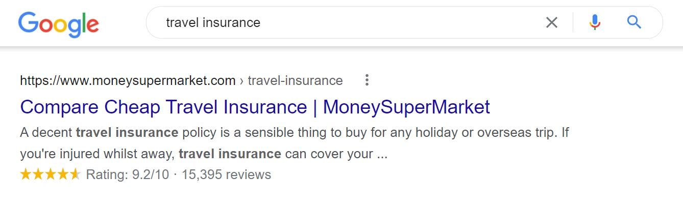 Google 中的富媒體搜索結果示例