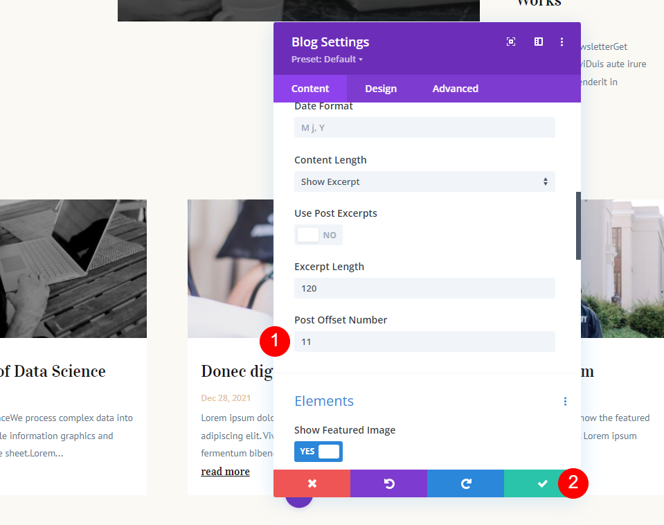 Option de décalage de la première page de blog