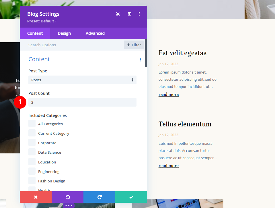 Option de décalage de la première page de blog