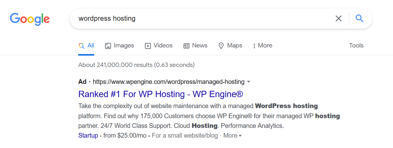 SERP 中的廣告示例