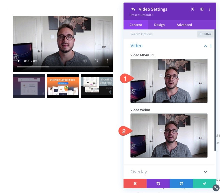 curseur vidéo collant Divi
