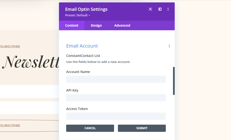 Configurazione di un account di posta elettronica