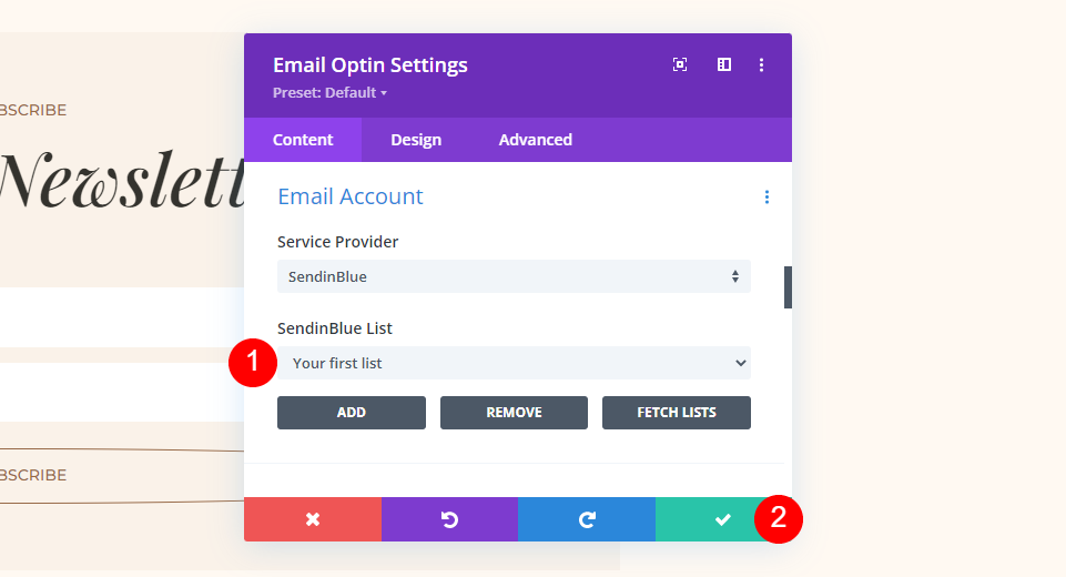 SendinBlue Divi Esempio di configurazione dell'account e-mail