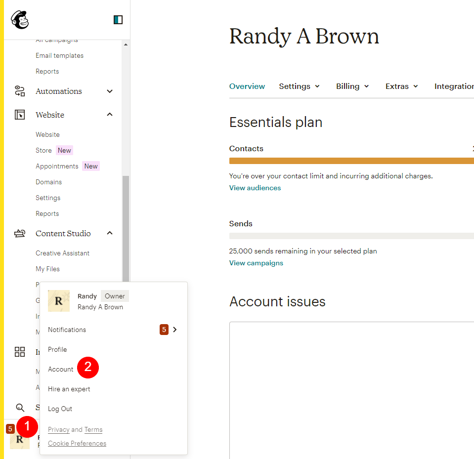 MailChimp Divi Configura un esempio di account e-mail